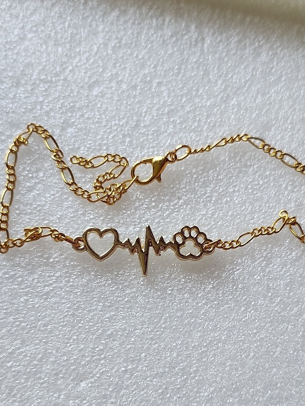 Hand Crafted Gold Heartbeat Paw Bracelet/ Anklet